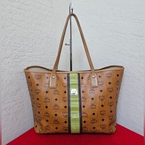 MCM Cognac Green Shoulder Handbag Tote Bag AUTHENTIC